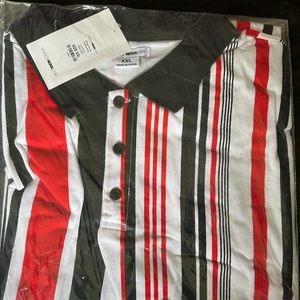 Red black white striped polo